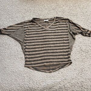 Forever 21 Black and Brown Striped V-Neck Top